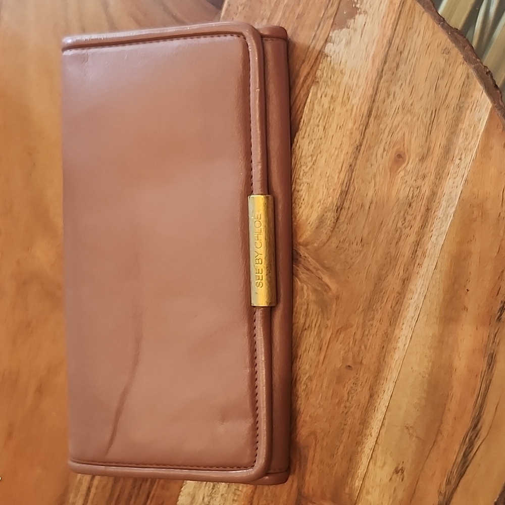 See By Chloé Brown Leather Continental Wallet with Gold Hardware